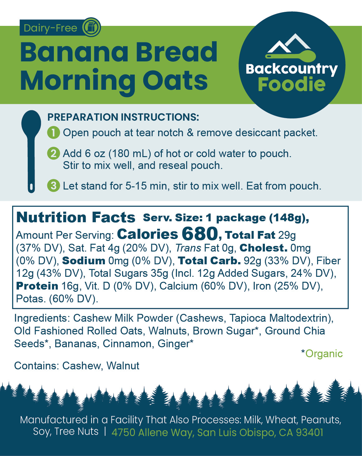 Backcountry Foodie - Banana Bread Morning Oats, Dairy-Free
