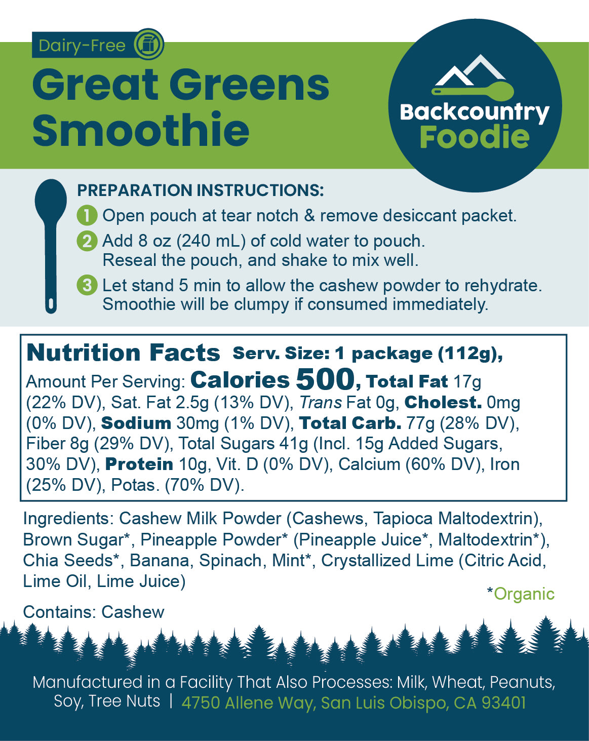 Backcountry Foodie - Great Greens Smoothie, Dairy-Free