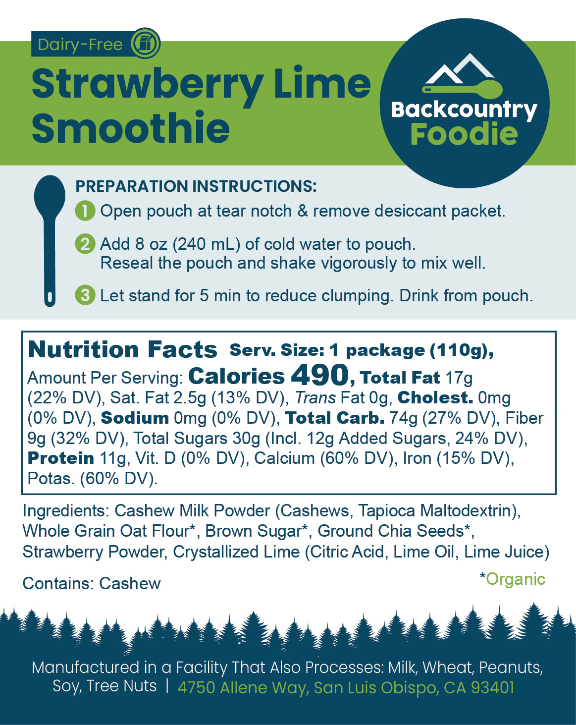 Backcountry Foodie - Strawberry Lime Smoothie, Dairy-Free